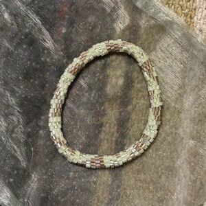 Beaded Bracelet from Nepal in Sage Green & Light Gray Tones